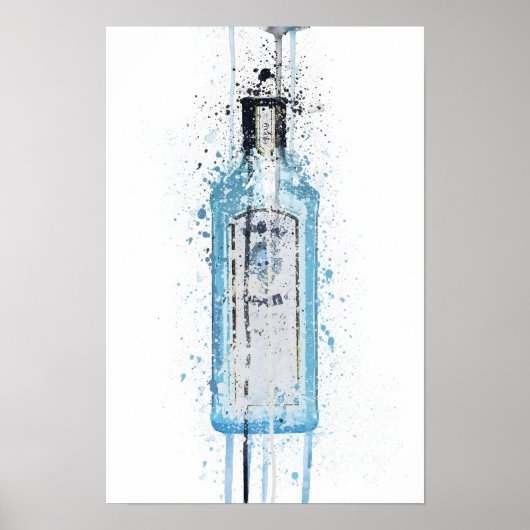 Gin Bottle Wall Art Print 'Ocean Blue' ポスター (正面)
