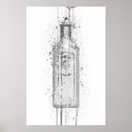 Gin Bottle Wall Art Print 'Ocean Blue' Grey  ポスター (正面)