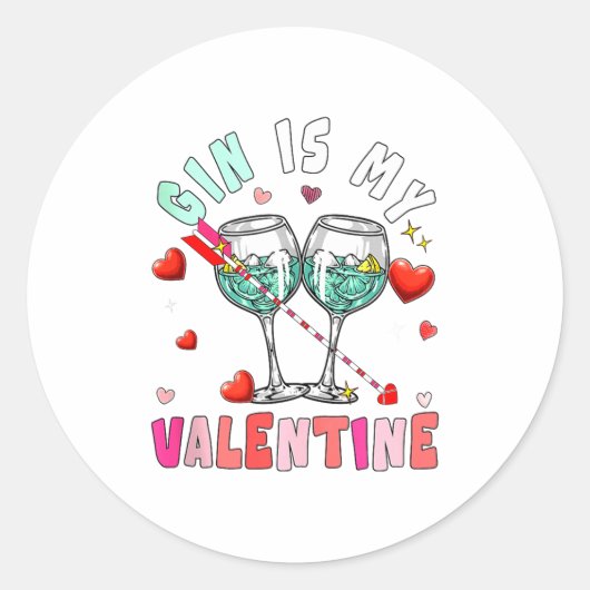 Gin Is My Valentine Hearts Matching Drinker Family ラウンドシール (正面)