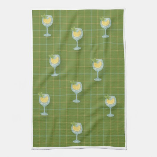 Gin Lover Plaid Tea Towel – Olive  & Ivory  キッチンタオル (縦)