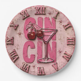 Gin Martini Pink Retro Cocktail Bar Decor ペーパープレート