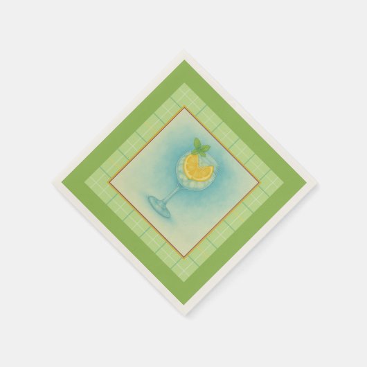 Gin & Tonic Cocktail Napkin – Mint Plaid スタンダードカクテルナプキン (角)
