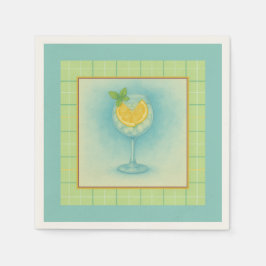 Gin & Tonic Cocktail Napkin – Mint Plaid スタンダードカクテルナプキン
