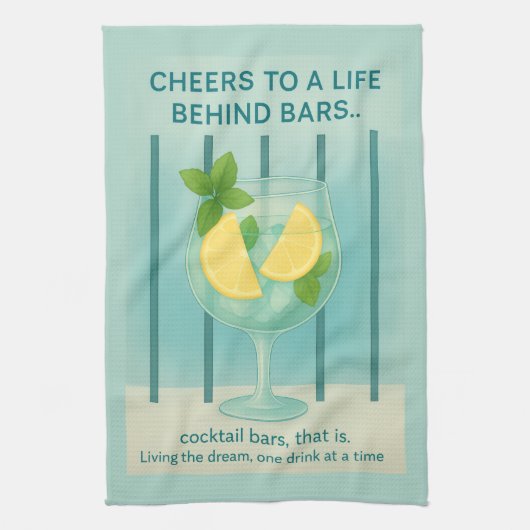 Gin & Tonic Tea Towel | Duck Egg Blue Kitchen Gift キッチンタオル (縦)