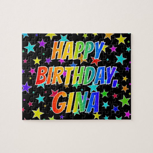 「GINA」名、おもしろい「ハッピーバースデー」 ジグソーパズル (横)