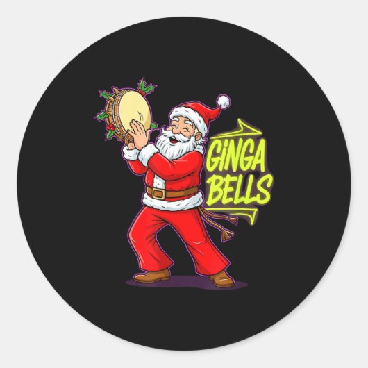 Ginga Bells Santa Brazilian Party Holiday Christma ラウンドシール (正面)