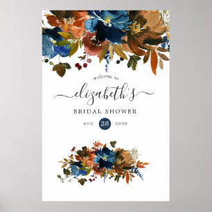 Ginger and Navy Floral Bridal Shower ポスター