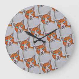 Ginger and white Cat Wall Clock ラージ壁時計