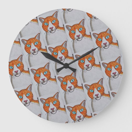 Ginger and white Cat Wall Clock ラージ壁時計 (正面)