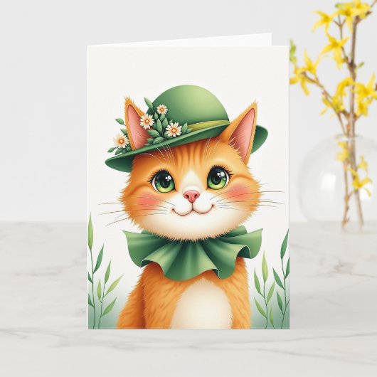 Ginger Cat Bowler Hat Portrait Card カード (黄色い花)