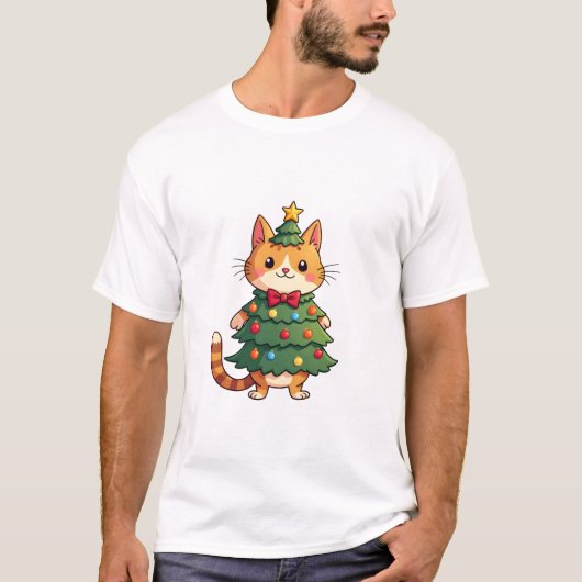 Ginger Cat Christmas Tree Cute Xmas 4 Tシャツ (正面)