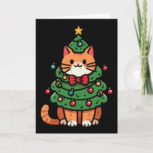 Ginger Cat Christmas Tree Cute Xmas Girls Kids Tod カード (正面)