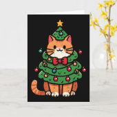 Ginger Cat Christmas Tree Cute Xmas Girls Kids Tod カード (黄色い花)