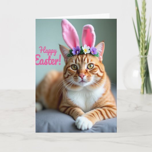 Ginger Cat Floral Crown Card カード (正面)