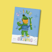 Ginger Cat Going Skiing Blue Rectangular Button 缶バッジ