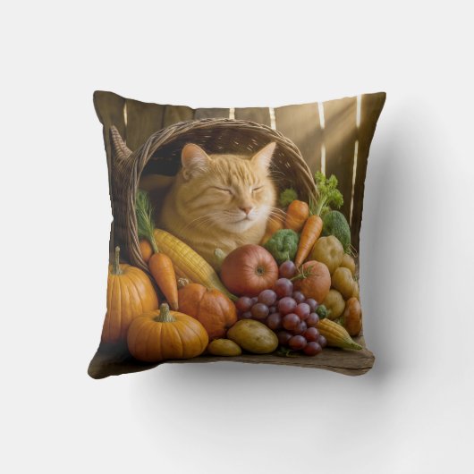 Ginger Cat In a Thanksgiving Cornucopia クッション (裏面)