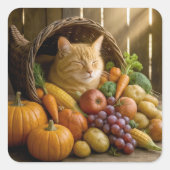 Ginger Cat In a Thanksgiving Cornucopia スクエアシール (正面)