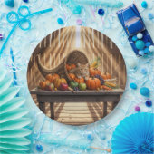 Ginger Cat In a Thanksgiving Cornucopia ペーパープレート (パーティー)
