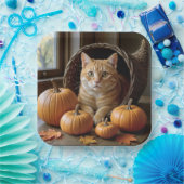 Ginger Cat In a Thanksgiving Cornucopia  ペーパープレート (パーティー)