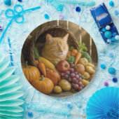 Ginger Cat In a Thanksgiving Cornucopia ペーパープレート (パーティー)