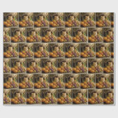 Ginger Cat In a Thanksgiving Cornucopia ラッピングペーパー (フラット)