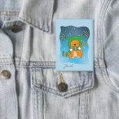 Ginger Cat In The Snow Blue Kid Winter Button 缶バッジ (インサイチュ)