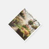 Ginger Cat Napping in Hanging Fern Basket スタンダードカクテルナプキン (角)