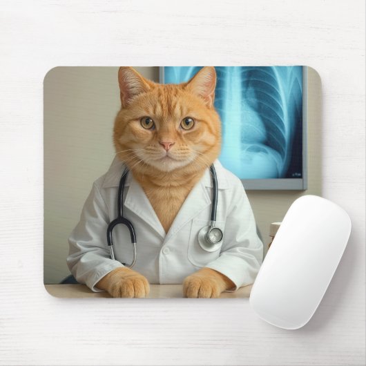 Ginger Cat Wearing a Doctor Lab Coat マウスパッド (マウス)