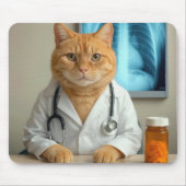 Ginger Cat Wearing a Doctor Lab Coat マウスパッド (正面)