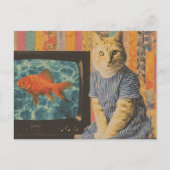 Ginger Cat With Goldfish on TV Retro Collage ポストカード (正面)