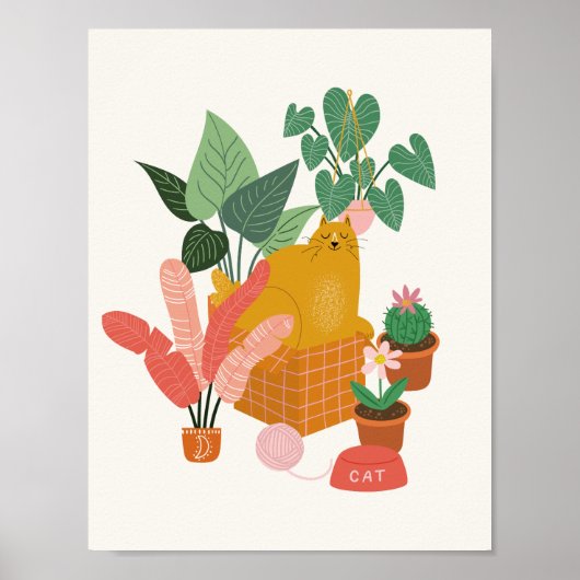 Ginger Cat with Plants ポスター (正面)