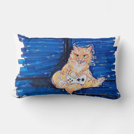 Ginger Gamer Cat ランバークッション (正面)