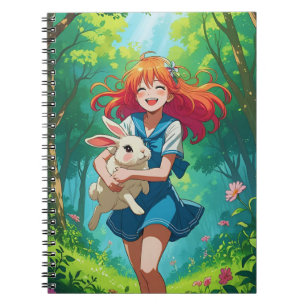Ginger-hand Anime Girl with her Bunny ノートブック