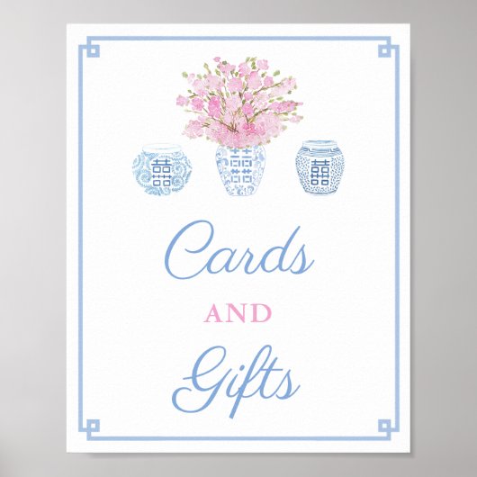 Ginger Jars Pink Blue Cards & Gifts Baby Shower ポスター (正面)
