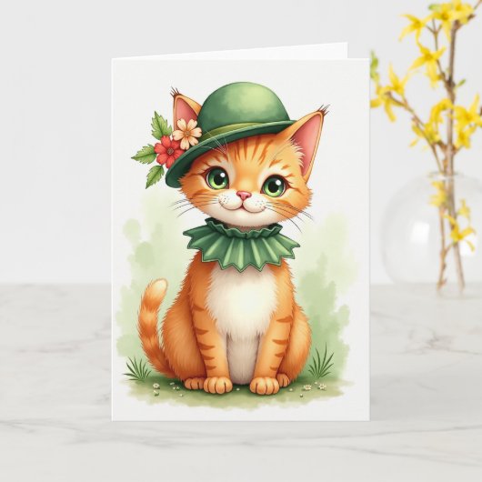 Ginger Kitten Bowler Hat Card カード (黄色い花)
