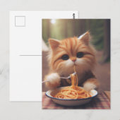 Ginger Kitty Eats Spaghetti ポストカード (正面/裏面)