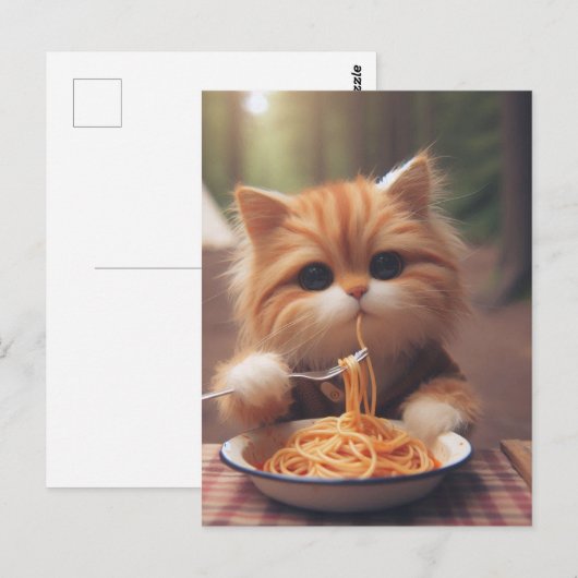 Ginger Kitty Eats Spaghetti ポストカード (正面/裏面)