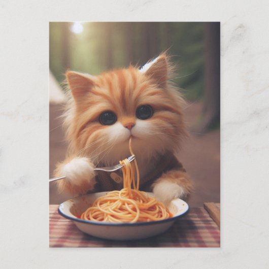Ginger Kitty Eats Spaghetti ポストカード (正面)