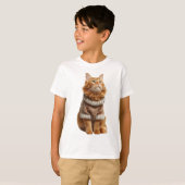 Ginger Longhair Cat in Cozy Autumn Sweater Kids Tシャツ (正面フル)
