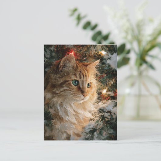 Ginger Maine Coon Christmas ポストカード (スタンド正面)