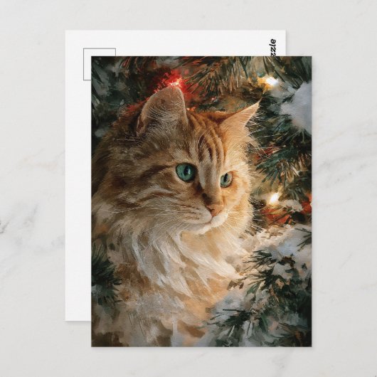 Ginger Maine Coon Christmas ポストカード (正面/裏面)