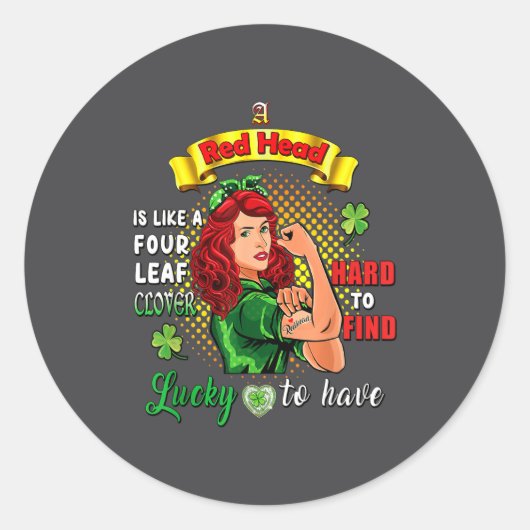 Ginger St Patrick Day Irish Women Lucky Redhead Sh ラウンドシール (正面)