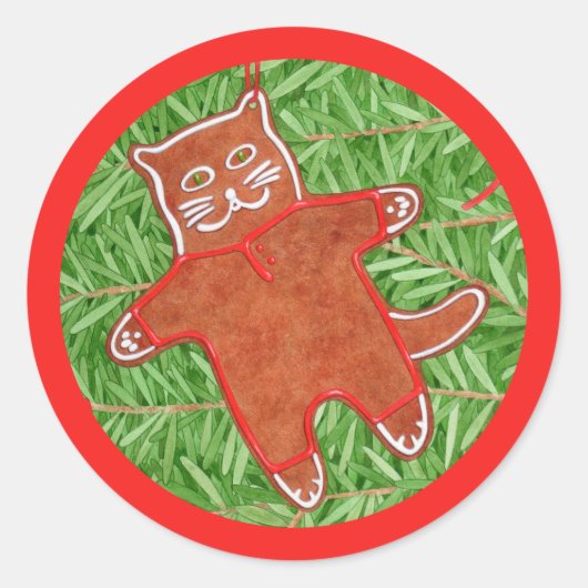 GINGERBREAD子猫小さな丸いステッカー/赤 ラウンドシール (正面)
