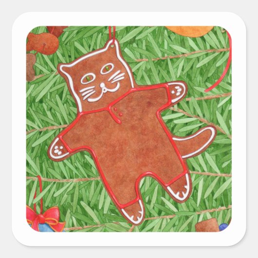 GINGERBREAD子猫小さな四角いシール/白 スクエアシール (正面)