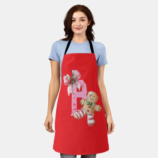 Gingerbread and Bow Initial Name エプロン (着用した状態)