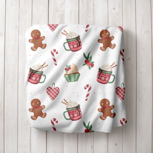 Gingerbread and Hot Cocoa Christmas Fleece Blanket フリースブランケット