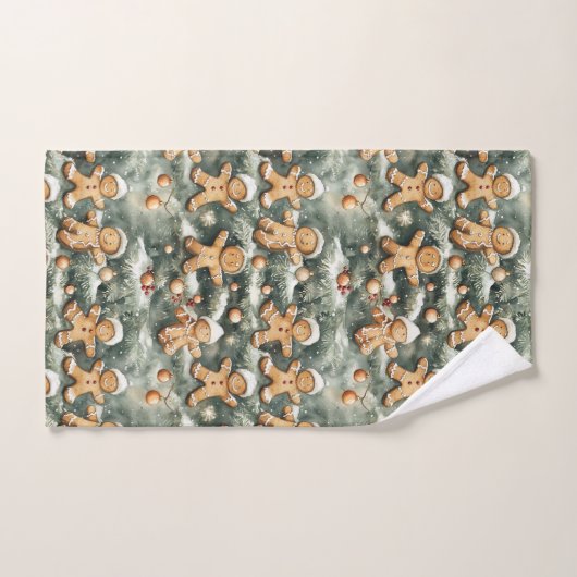 Gingerbread and Ornament Christmas Pattern  バスタオルセット (ハンドタオル)