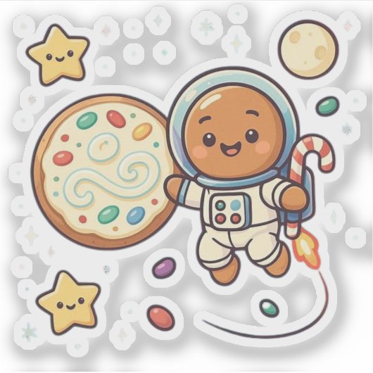 Gingerbread Astronaut Christmas Cute Space Holiday シール (正面)