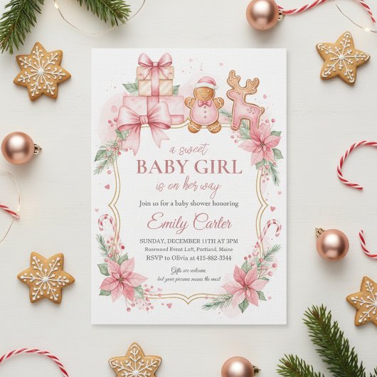 Gingerbread Baby Girl Shower Invitation Christmas 招待状