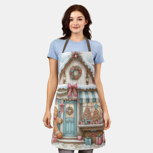 Gingerbread Bakery House Cutting Board エプロン (着用した状態)